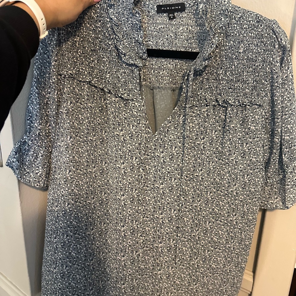 Pleione Women's Patterned Blue Blouse